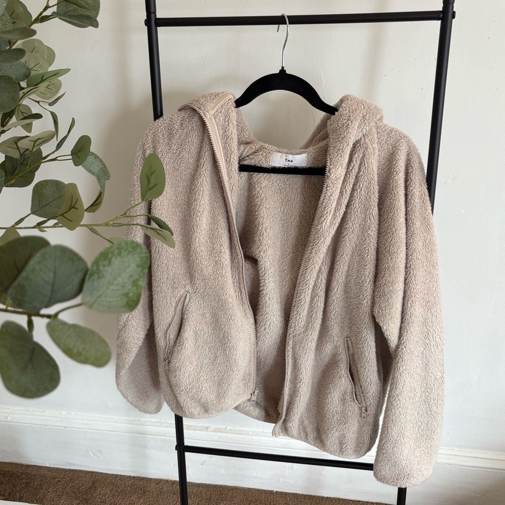 TNA Aritzia teddy jacket sweater zip up